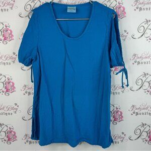 Dunes relaxed fashion cut out sleeves Vibrant Blue Short Sleeve Women's Top